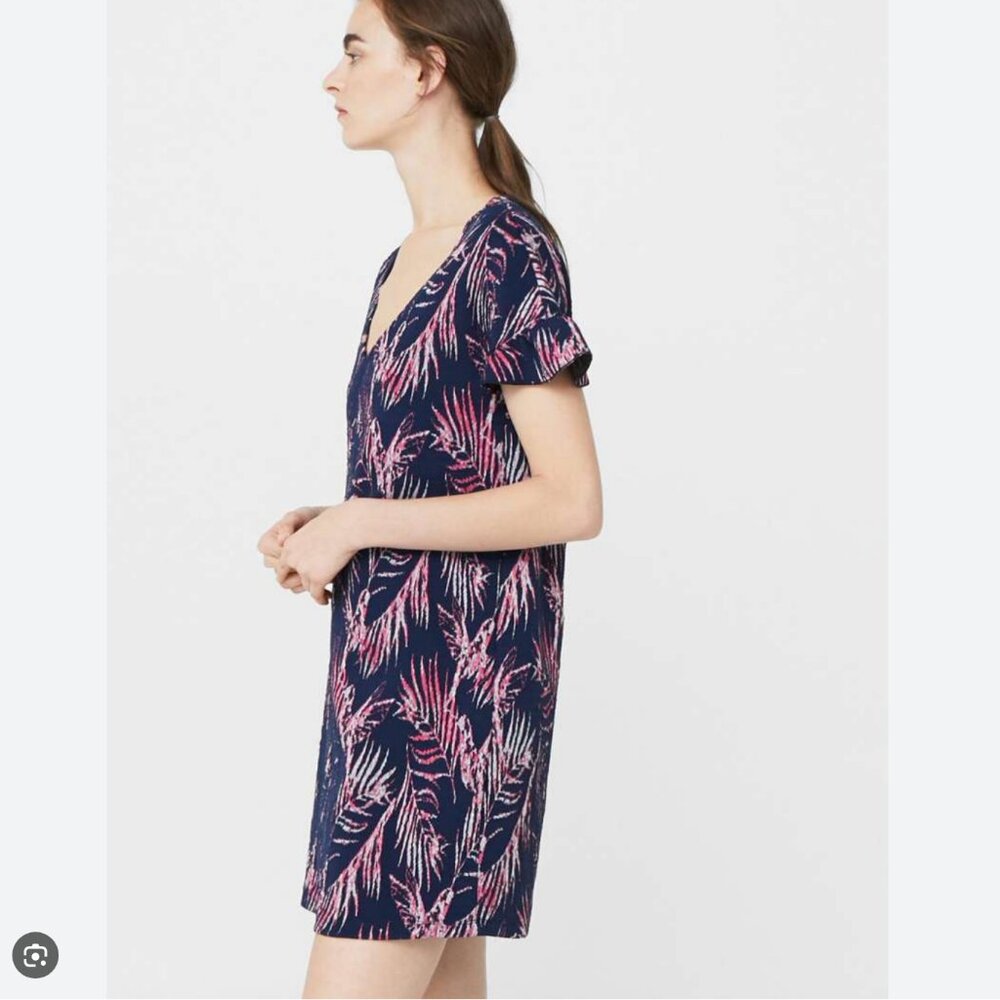 Mango Navy and Pink Leaf Print Dress